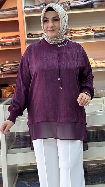 Aksesuarlı Şifon Tunik Mor/ 4085 