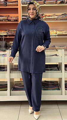 Altı Büzgü Detaylı Takım Lacivert/261569 - Thumbnail
