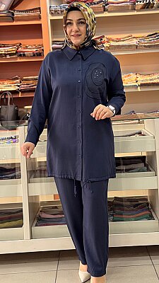 Altı Büzgü Detaylı Takım Lacivert/261569 - Thumbnail