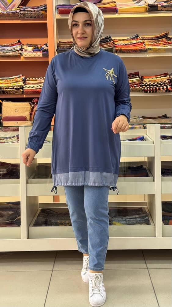 PYS - Altı Büzgülü Taşlı Tunik İndigo/10867