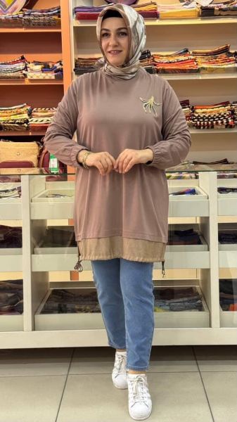 Altı Büzgülü Taşlı Tunik Vizon/10867