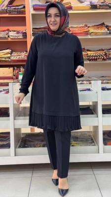 Şura - Altı Piliseli Şifonlu Tunik Siyah/3275