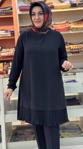 Altı Piliseli Şifonlu Tunik Siyah/3275