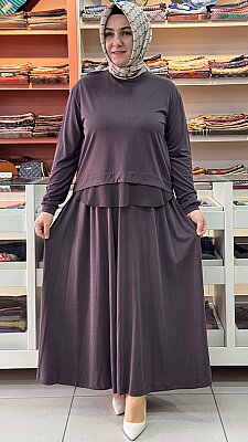 Puane - Altı Tül Detaylı Etekli Takım Kahve/14420