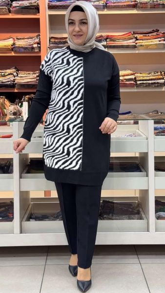 Zebra Desen Detaylı Triko Tunik Siyah / 35022