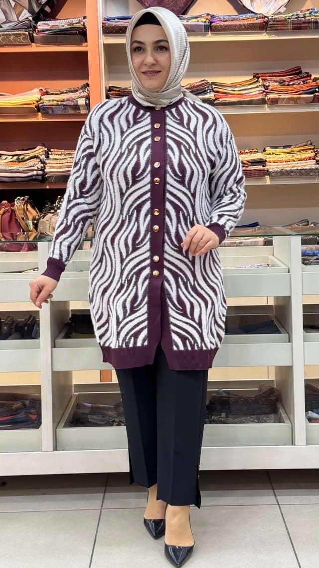 inza moda - Angora Merserize Hırka Mürdüm/3286