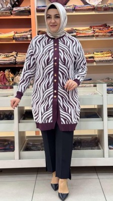 inza moda - Angora Merserize Hırka Mürdüm/3286