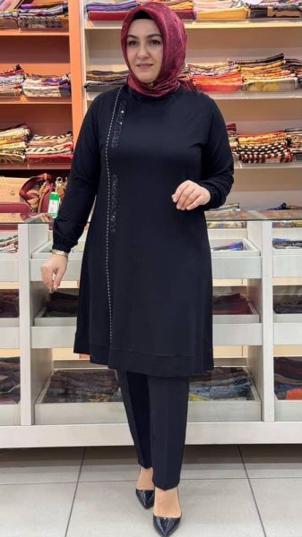 Arabiyeli File Detaylı Tunik Siyah/3250