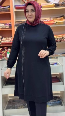 Arabiyeli File Detaylı Tunik Siyah/3250 - Thumbnail