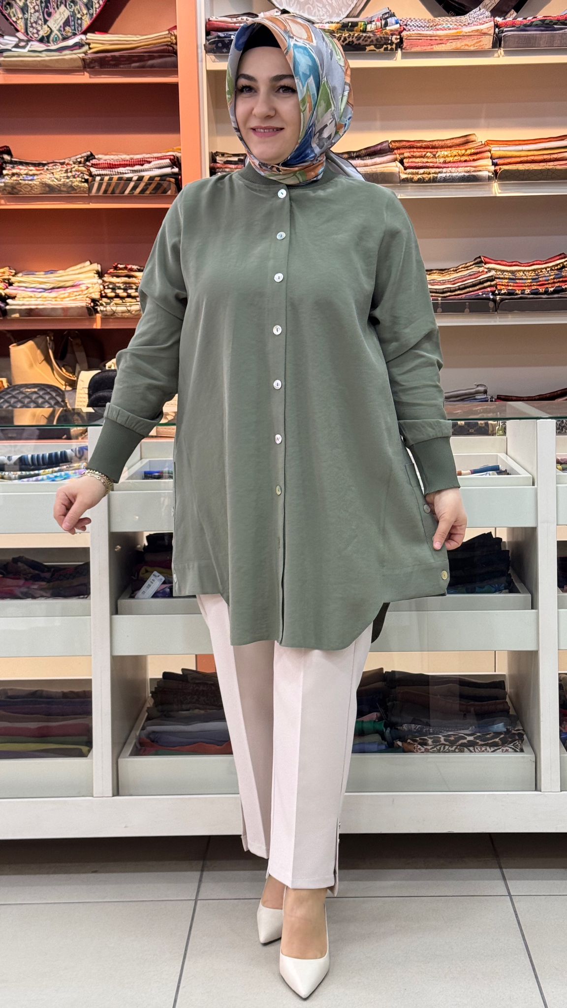 Behrem - Arkası A Pile Detaylı Gömlek Tunik Çağla/2554