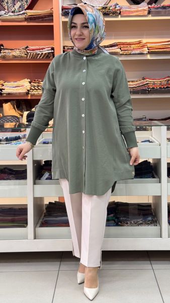 Arkası A Pile Detaylı Gömlek Tunik Çağla/2554