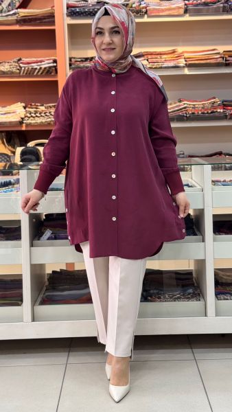 Arkası A Pile Detaylı Gömlek Tunik Bordo/2554