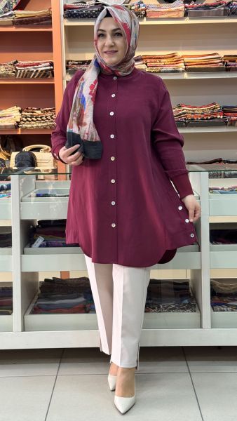 Arkası A Pile Detaylı Gömlek Tunik Bordo/2554