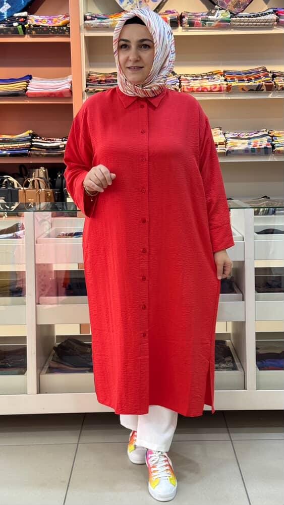 MICCA - Arkası A Pileli Basic Tunik Kırmızı/1503