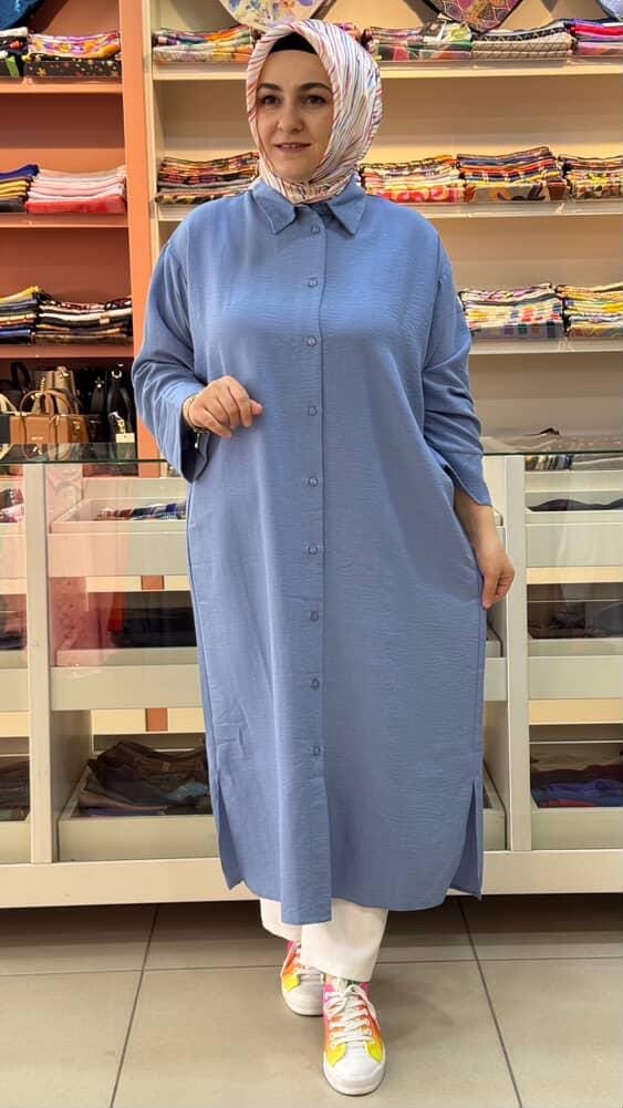 MICCA - Arkası A Pileli Basic Tunik Mavi/1503