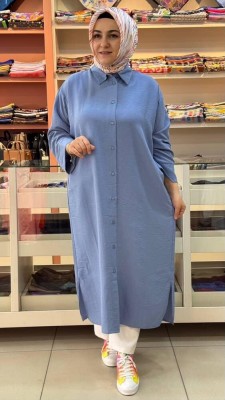 MICCA - Arkası A Pileli Basic Tunik Mavi/1503