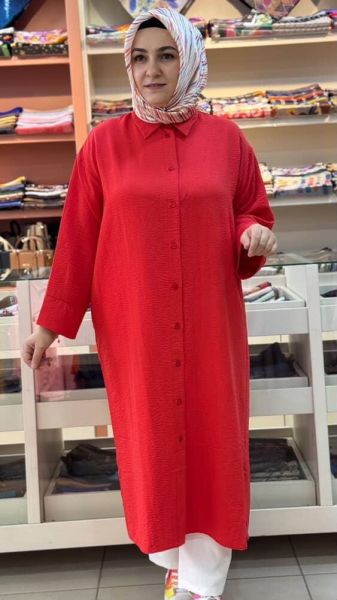 Arkası A Pileli Basic Tunik Kırmızı/1503
