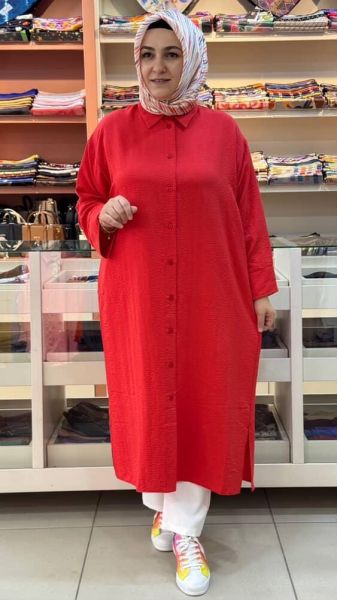 Arkası A Pileli Basic Tunik Kırmızı/1503