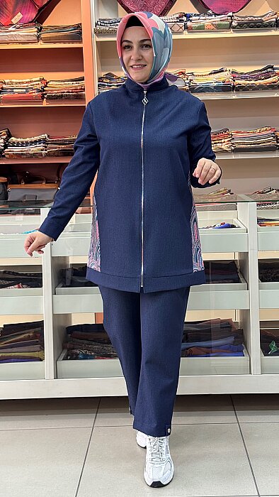Arkası Desenli Tensel Kot Takım Lacivert/6630