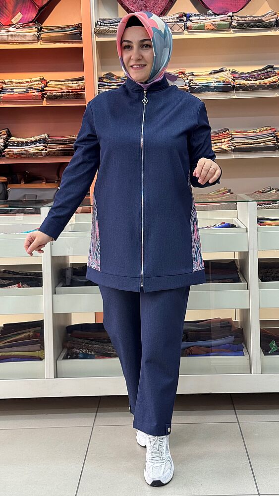 Arkası Desenli Tensel Kot Takım Lacivert/6630 - 1