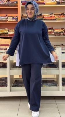 Ekru - Arkası Kat Detaylı Tunik Lacivert/2981