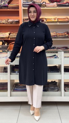 Arkası Pile Detaylı Tunik Siyah/26039 - Thumbnail