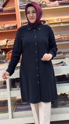 Arkası Pile Detaylı Tunik Siyah/26039 - Thumbnail