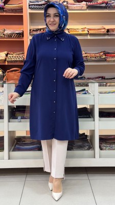 Arkası Pile Detaylı Tunik Lacivert/26039 - Thumbnail