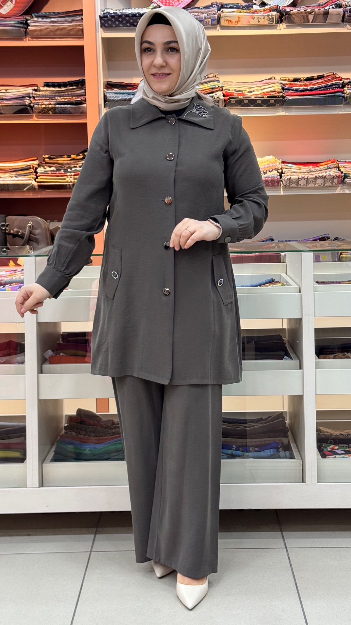 Haya - Arkası Taş İşlemeli Beli Bağlamalı Takım Kahve/1727