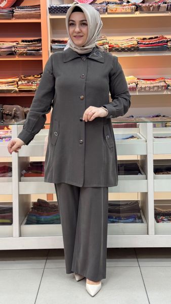 Arkası Taş İşlemeli Beli Bağlamalı Takım Kahve/1727