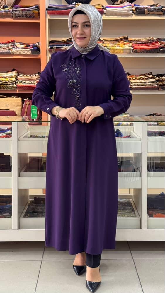 Haya - Arkası Ve Önü Taşlı Tunik Mürdüm/1589
