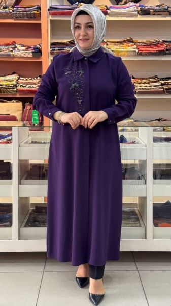 Arkası Ve Önü Taşlı Tunik Mürdüm/1589