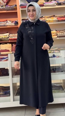 Arkası Ve Önü Taşlı Tunik Siyah/1589 - Thumbnail