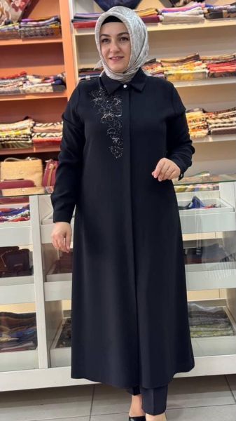 Arkası Ve Önü Taşlı Tunik Siyah/1589