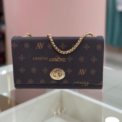  - Armine Baskı Detaylı Zincirli Çanta Kahve/273