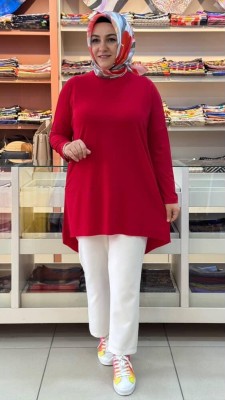 Efraze - Asimetrik Sandy Tunik Kırmızı/5390