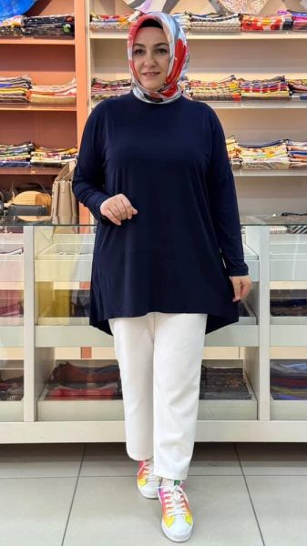 Asimetrik Sandy Tunik Lacivert/5390