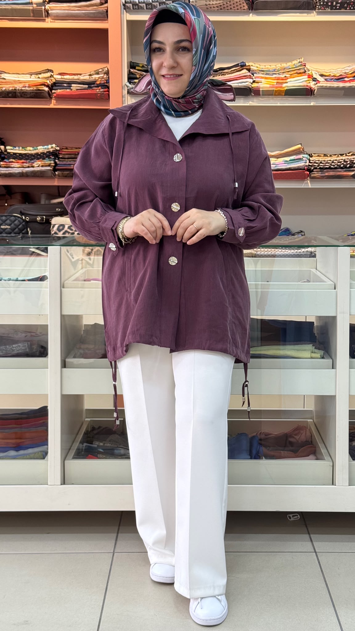 Ekru - Bağcıklı Ceket Mürdüm/ 3291
