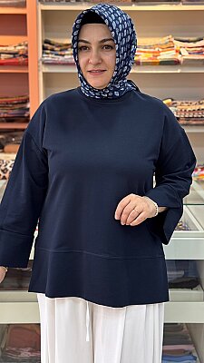 Basic Kısa Tunik Lacivert / 20735 - Thumbnail