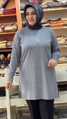 Baklava Desen Triko Tunik Gri/3212 - Thumbnail