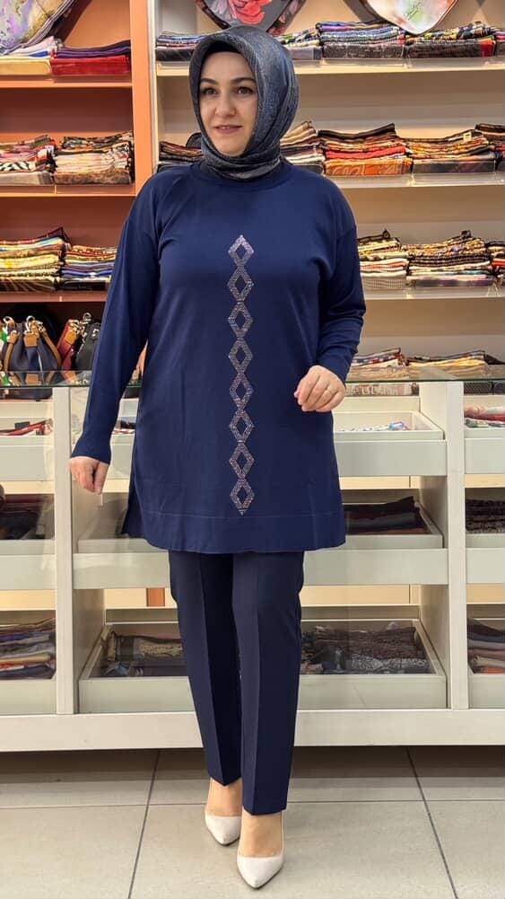  - Baklava Desen Triko Tunik Lacivert/3212