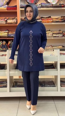  - Baklava Desen Triko Tunik Lacivert/3212