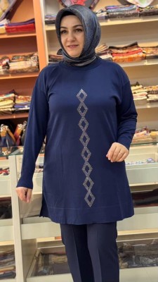 Baklava Desen Triko Tunik Lacivert/3212 - Thumbnail