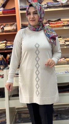 Baklava Desen Triko Tunik Krem/3212 - Thumbnail
