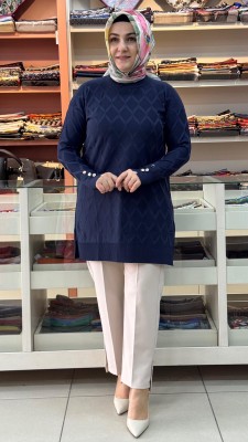 Baklava Desen Triko Tunik Lacivert/3288 - Thumbnail