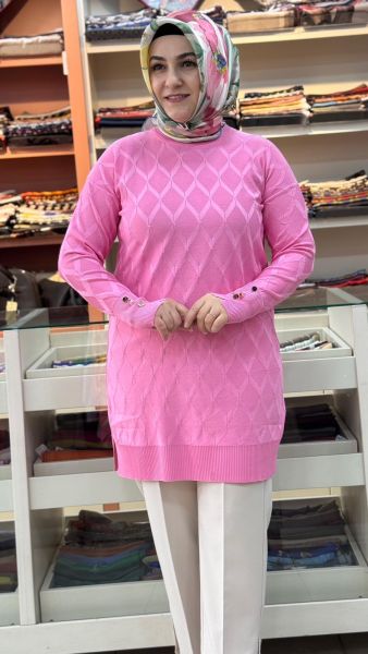 Baklava Desen Triko Tunik Pembe/3288
