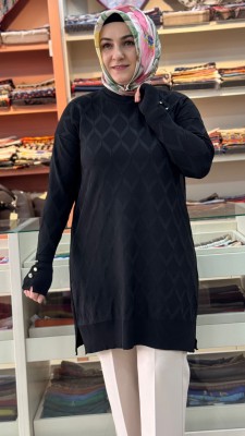 Baklava Desen Triko Tunik Siyah/3288 - Thumbnail