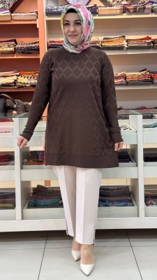 Baklava Desen Triko Tunik Acı Kahve/3288 - Thumbnail