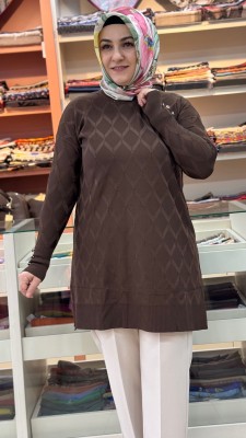 Baklava Desen Triko Tunik Acı Kahve/3288 - Thumbnail