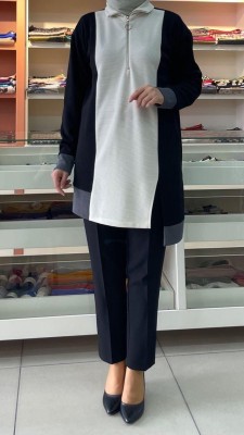  - Balıkçı Yaka Fermuar Detaylı Tunik Siyah/4000
